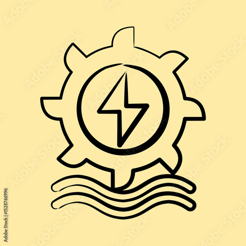 Icon hydro power. Renewable energy elements. Icon in hand drawn style.