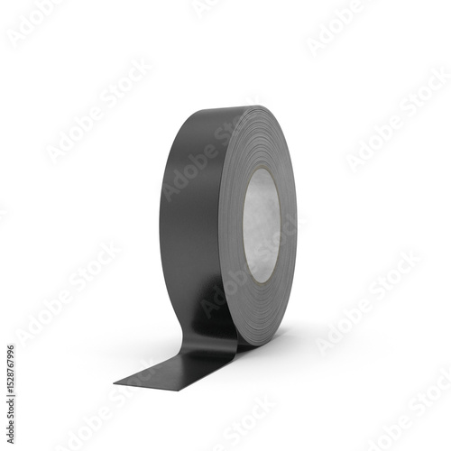 Black Adhesive Tape Roll Standing Isolated on Transparent Background