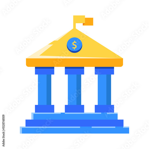Graphic Illustration Of A Bank building with a dollar sign, suitable for financial concepts, banking industry, business finance website, and money related designs. vector icon symbol flat style
