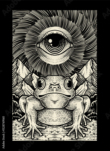 Illustration Mystical Toad with All Seeing Eye  - Vector Design