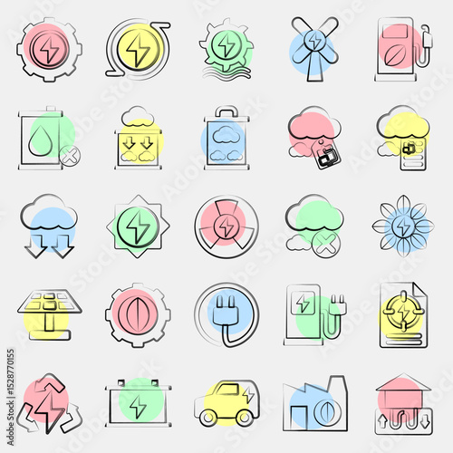 Icon set of renewable energy. Renewable energy elements. Icon in color spot style.