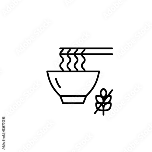 Noodles in bowl, chopsticks and gluten free symbol. Dietary restrictions, food labelling. Pixel perfect, editable stroke vector icon