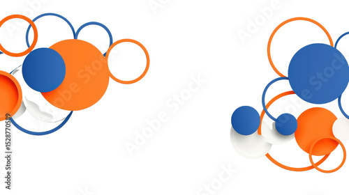 Colorful Abstract Composition with Geometric Shapes in Orange, Blue, and White on Black Background