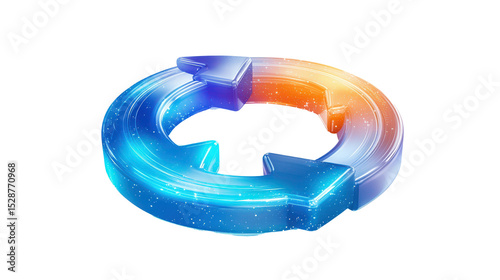 Futuristic Blue and Orange Circular Arrows Icon Representing Digital Transformation and Recycling Concepts