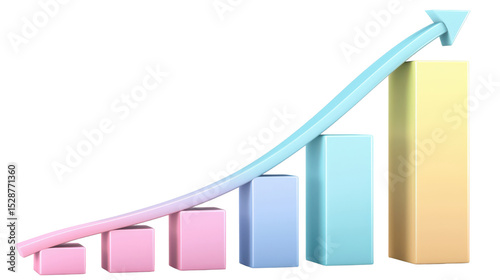 Colorful Bar Graph Showing Growth and Progress in Business with Arrow Indicating Positive Trend