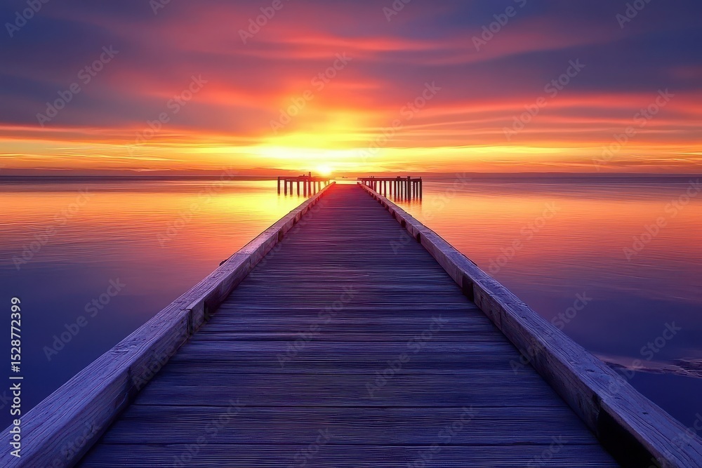 Fototapeta premium Sunset over Adelaide Largs Bay jetty pier illuminating calm waters in South Australia, Adelaide Largs Bay jetty pier at sunset South Australia travel landmark view