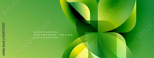 Abstract green design. Overlapping shapes create dynamic floral pattern. Modern, vibrant, smooth gradients present fresh aesthetic.