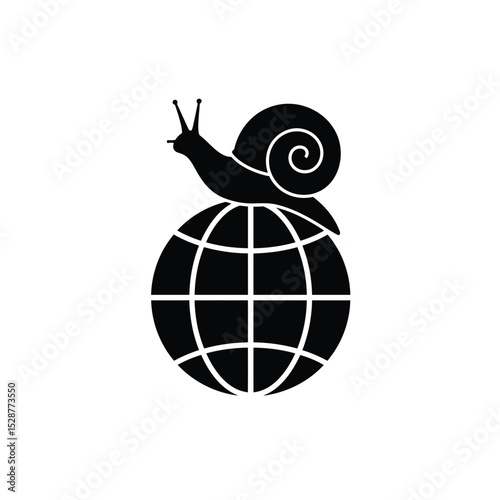 Snail crawling on world globe slow global progress