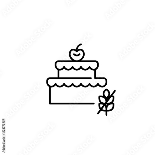 Birthday cake with cherry on top and gluten free symbol. Dietary restrictions, food labelling. Pixel perfect, editable stroke vector icon