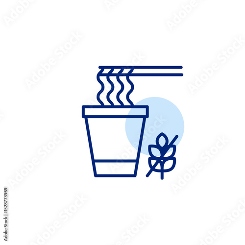 Instant noodles in cup and chopsticks and gluten free symbol. Dietary restrictions, food labelling. Pixel perfect, editable stroke vector icon