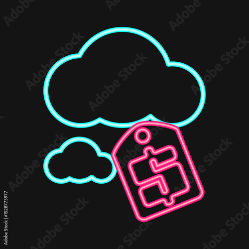 Icon carbon pricing. Renewable energy elements. Icon in neon style.
