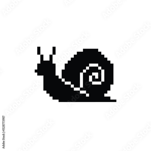 Pixel art snail black and white design
