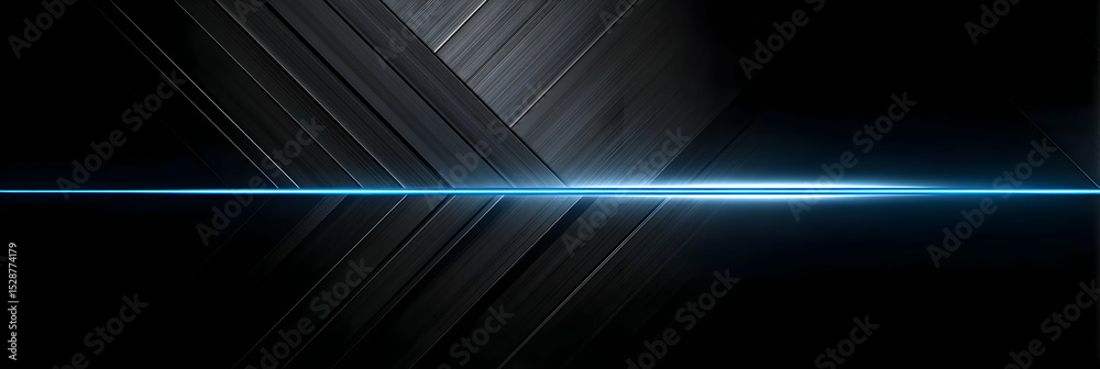 Obraz premium Abstract design featuring sleek lines and vibrant blue light against a dark background for modern aesthetics.