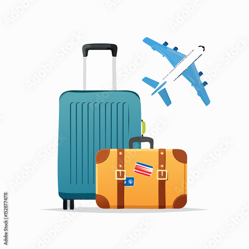 Travel Luggage Suitcases and Airplane for Vacation or Business Trip