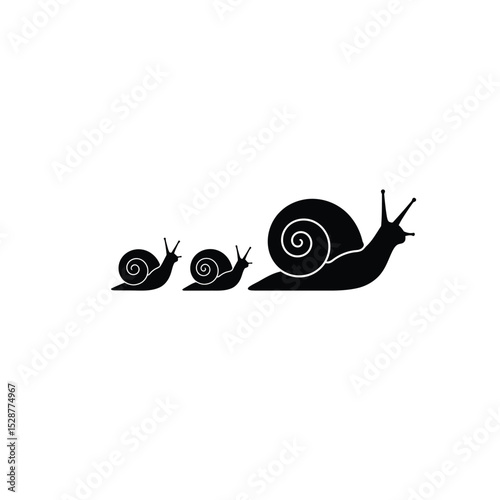 Three snails silhouettes family slow pace nature