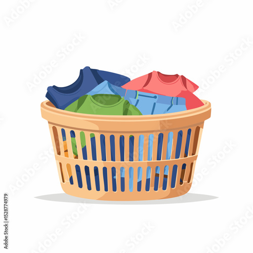 Laundry Basket Overflowing with Clothes A Colorful Illustration