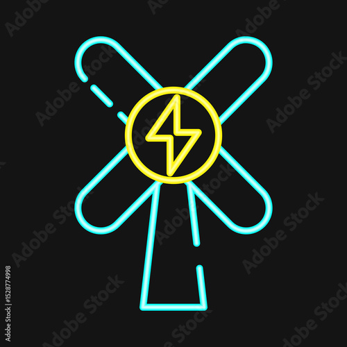 Icon wind energy. Renewable energy elements. Icon in neon style.