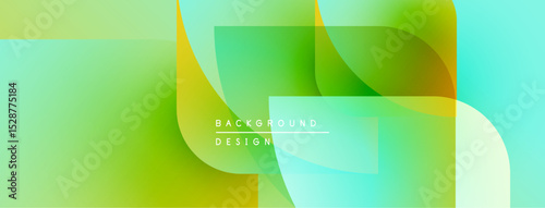 Abstract background features overlapping translucent shapes. Colors blendgreens, yellows, bluescreating soft gradients. Modern design element.