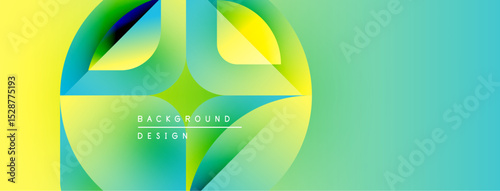 Abstract vibrant design features flowing shapes, gradients. Yellow, green, turquoise hues create dynamic visual effect. Modern background.