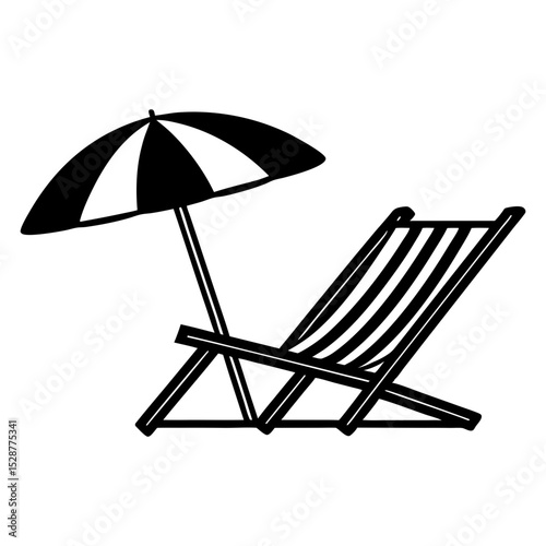 White tropical beach chairs and umbrella in the sand for summer vacation travel and relaxation