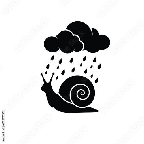Snail under rainy cloud simple black silhouette