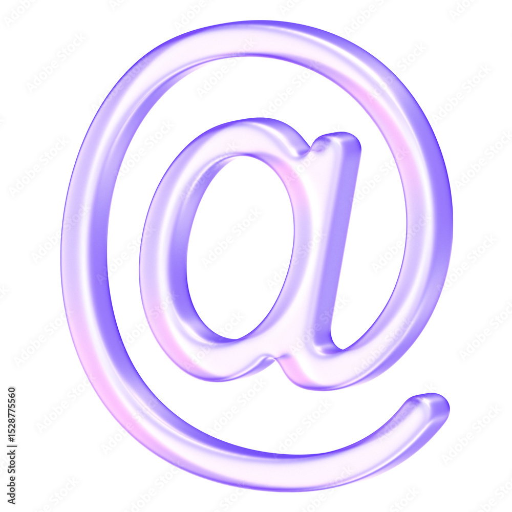 Obraz premium At sign web symbol in purple glassy style, used to represent email, internet communication, online identity, and digital connectivity, 3d rendering