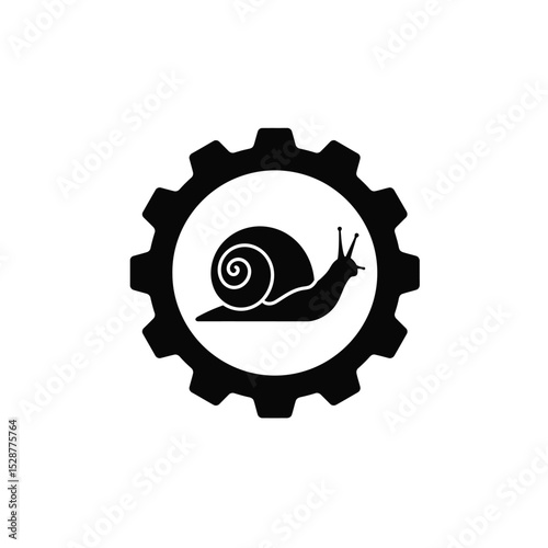 Snail within Gear: A graphic portrayal of a snail nestled within a gear, symbolizing the concept of slow progress, patience, and steady effort in the machine of life. 