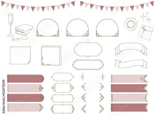 ワインカラーのおしゃれで可愛いフレームイラスト素材セット