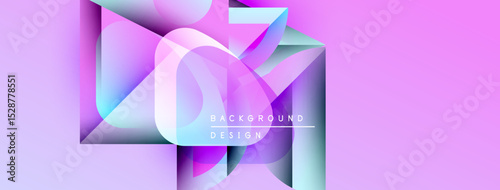Abstract geometric shapes overlap, creating vibrant purple, blue gradients. Modern design elements suggest digital art, background texture.