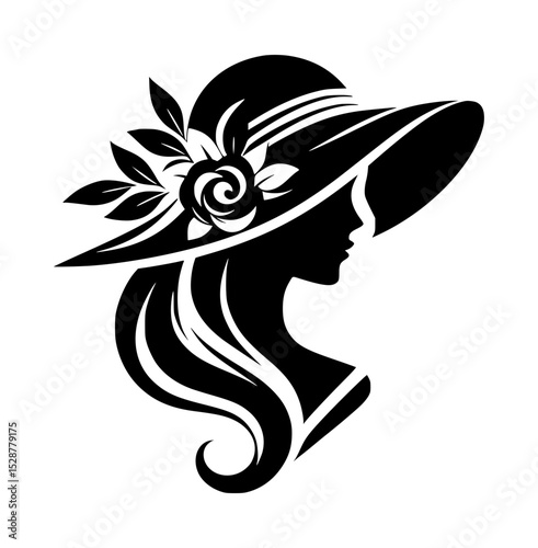 Elegant woman silhouette with flower hat