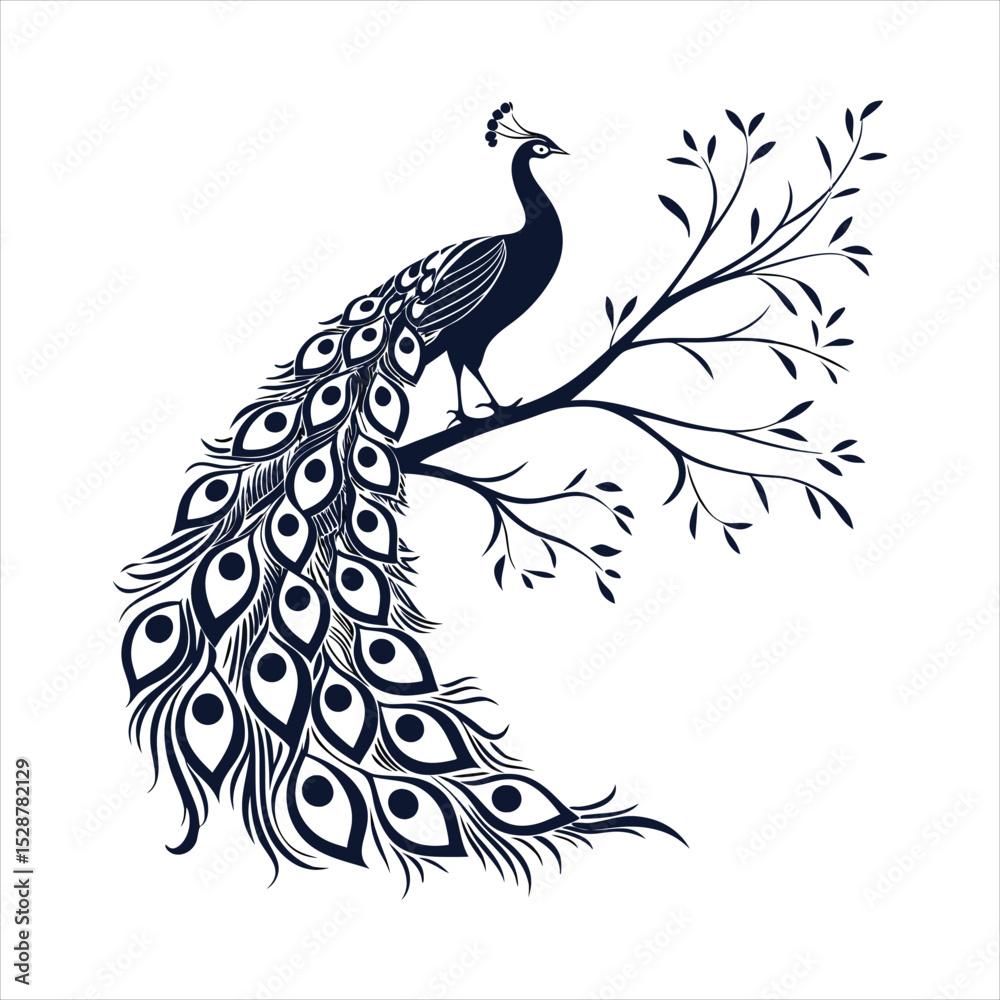 Fototapeta premium silhouette peacock on white background