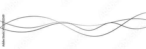 Curved black long lines on white, Wavy line horizontal divider outline minimalist background. Abstract black lines wave curve motion on white background in eps 10.