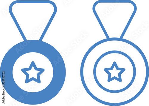 Medal with Star Inside a Blue Circle – Award and Achievement Icon in Flat Style