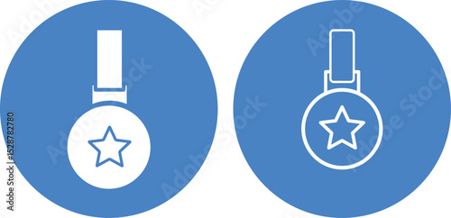 Medal with Star Inside Blue Circle – Flat Vector Icon