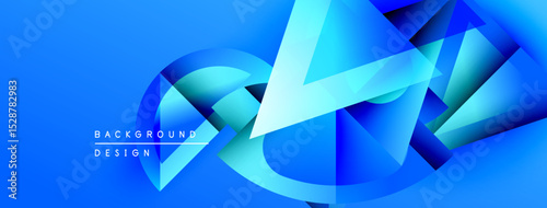 Abstract blue design features geometric shapes, gradients, layers. Modern background suitable for presentations, digital art.