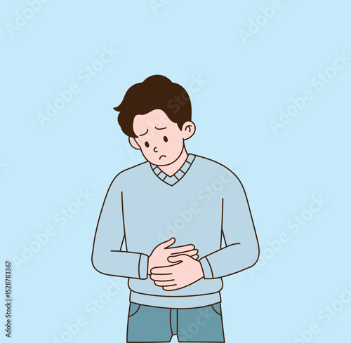 a person who suffers from a stomachache. minimal line illustration.