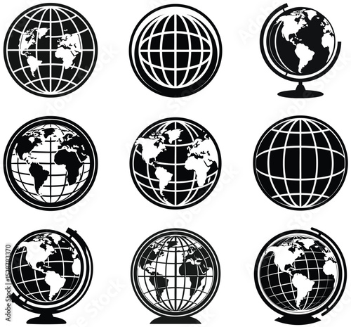 Collection of Black and White Globe Icons