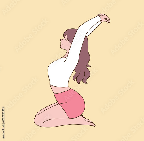a stretching woman. minimal line illustration.