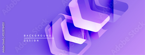 Abstract purple layers create dynamic background. Geometric shapes overlap, forming modern design element. Smooth gradients enhance visual appeal.
