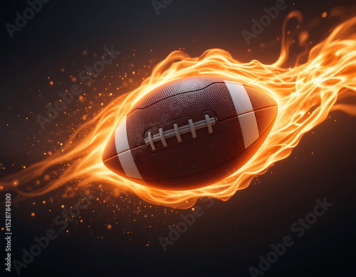 3D American Football with Bright Flame Trail – No Logo