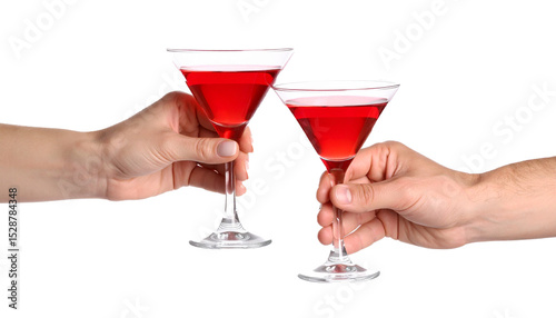 Couple Cheers Cosmopolitan Martini, Isolated on Transparent Background