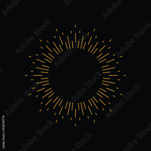 Retro Vintage Sunburst with Glowing Light Rays on Black Background. Vector Illustration.