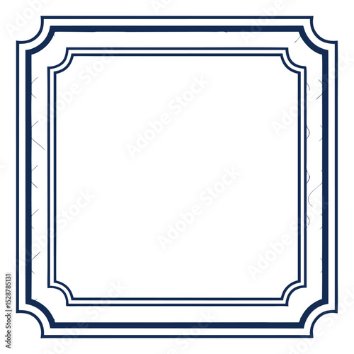 Elegant navy blue decorative square frame illustration with rounded corners and ornate border design for text or image placement