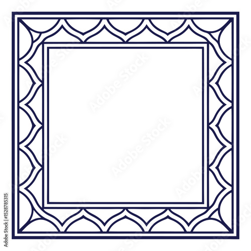 Elegant decorative frame in navy blue with a geometric pattern perfect for invitations and design projects a versatile border design.