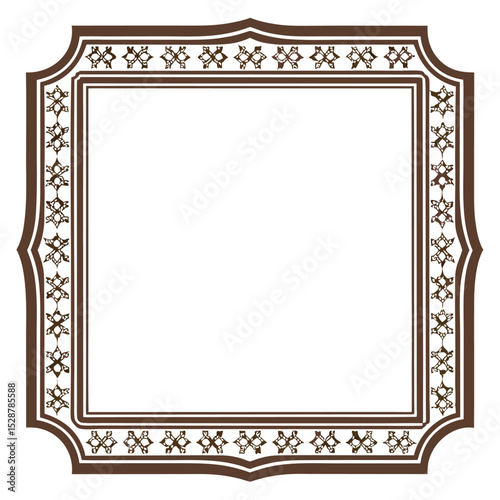 Elegant brown ornamental frame with floral accents decorative square border for invitations and greeting cards isolated on white background
