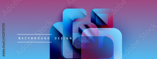 Abstract geometric shapes overlap. Gradient background transitions from blue to purple. Text reads background design. Modern visual presentation.