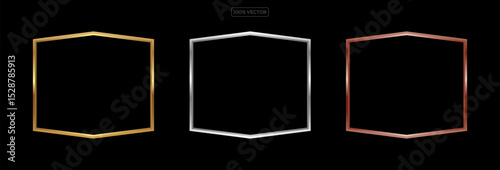 set of Gold, silver and bronze frames. frames isolated on black background. 3d realistic empty template vector illustration
