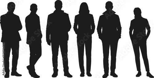 Diverse Team Silhouettes: Minimalist Business Group, Black and White Illustration for Creative Projects  flat vector illustration