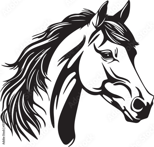 Wallpaper Mural Print Stylized Black and White Horse Head with Flowing Mane Illustration Torontodigital.ca