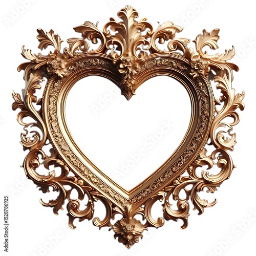 Golden heart-shaped antique frame with ornate baroque design, perfect for a vintage photo or wall decoration photo
